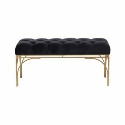 New 🧨 Settee Benches DecMode Metal Rectangle Glam Button Cushioned Velvet Seat Bench - Black ✔️