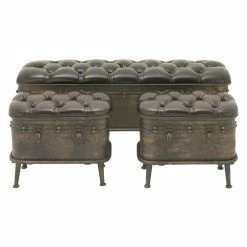 Budget 😀 Ottoman Benches DecMode Set Of 3 Metal And Tufted Leather Storage Benches ⌛
