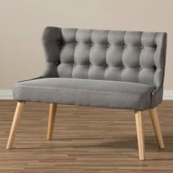 New 😍 Settee Benches Baxton Studio Melody Mid-Century Modern Grey Fabric And Natural Wood 2 Seat Settee Bench 🔔