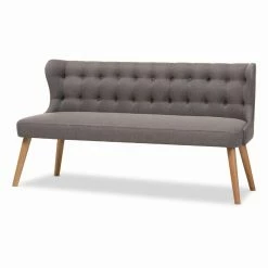 Brand new 👏 Settee Benches HN Home Arets Mid-Century Modern Grey Fabric And Natural Wood 3 Seat Settee Bench 💯