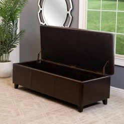 Coupon 😉 Ottoman Benches Abbyson Leather Storage Ottoman - Dark Brown 🌟 -Indoor Benches Shop scaleABBY708