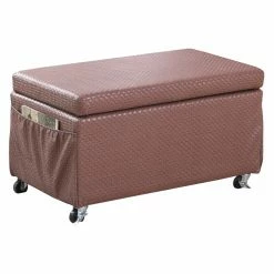 Promo ✨ Bedroom Benches Ore International Auburn Brown Basketweave Leatherette Storage Bench 😉 -Indoor Benches Shop scaleORE991