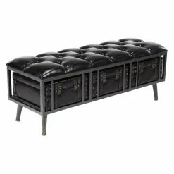 Budget 👍 Indoor Storage Benches DecMode Tufted Leather-Covered Rectangular Wooden Storage Bench With 3 Suitcases 🔥 -Indoor Benches Shop scaleUMA10228